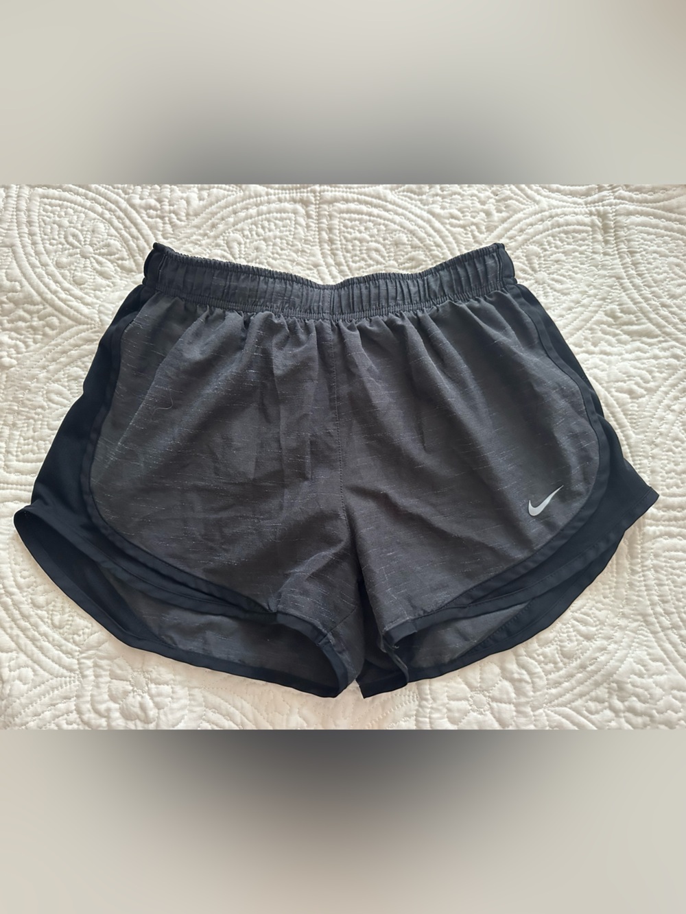 Nike Women's Black Layered Athletic Shorts with Reflective Swoosh